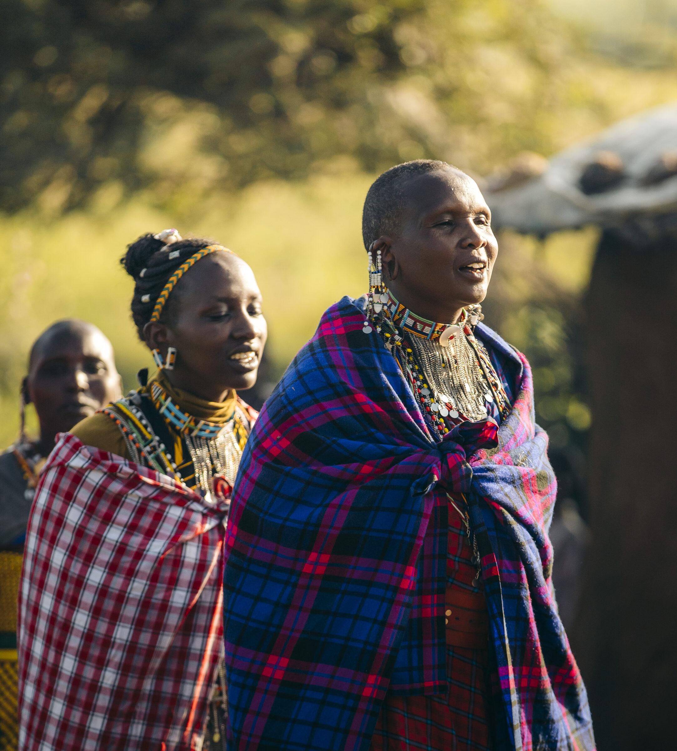 Two Maasai women in beaded collars